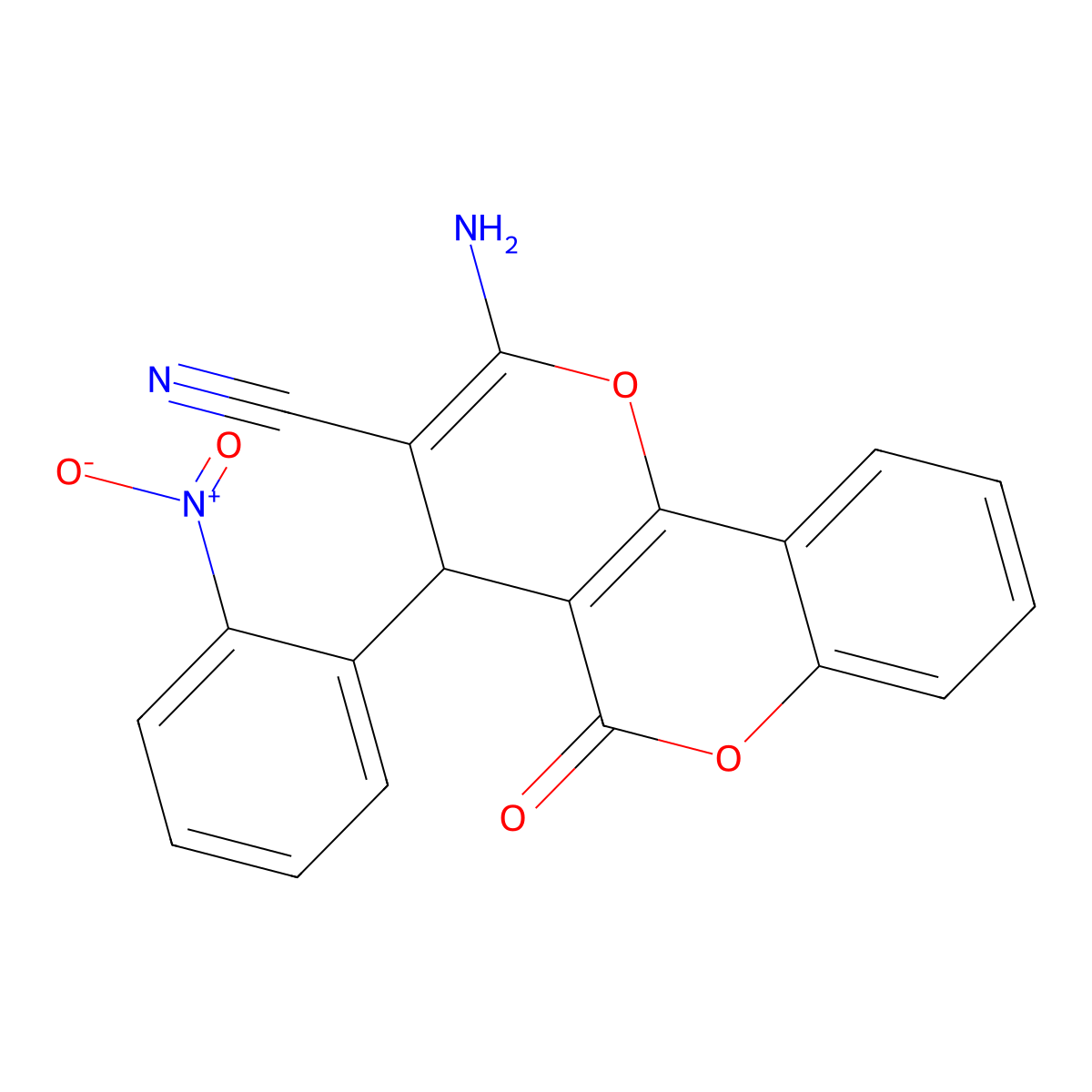 2-Amino-4-(2-nitrophenyl)-5-oxo-4H,5H-pyrano(3,2-c)(1)benzopyran-3-carbonitrile molecular structure, CAS 315245-13-7
