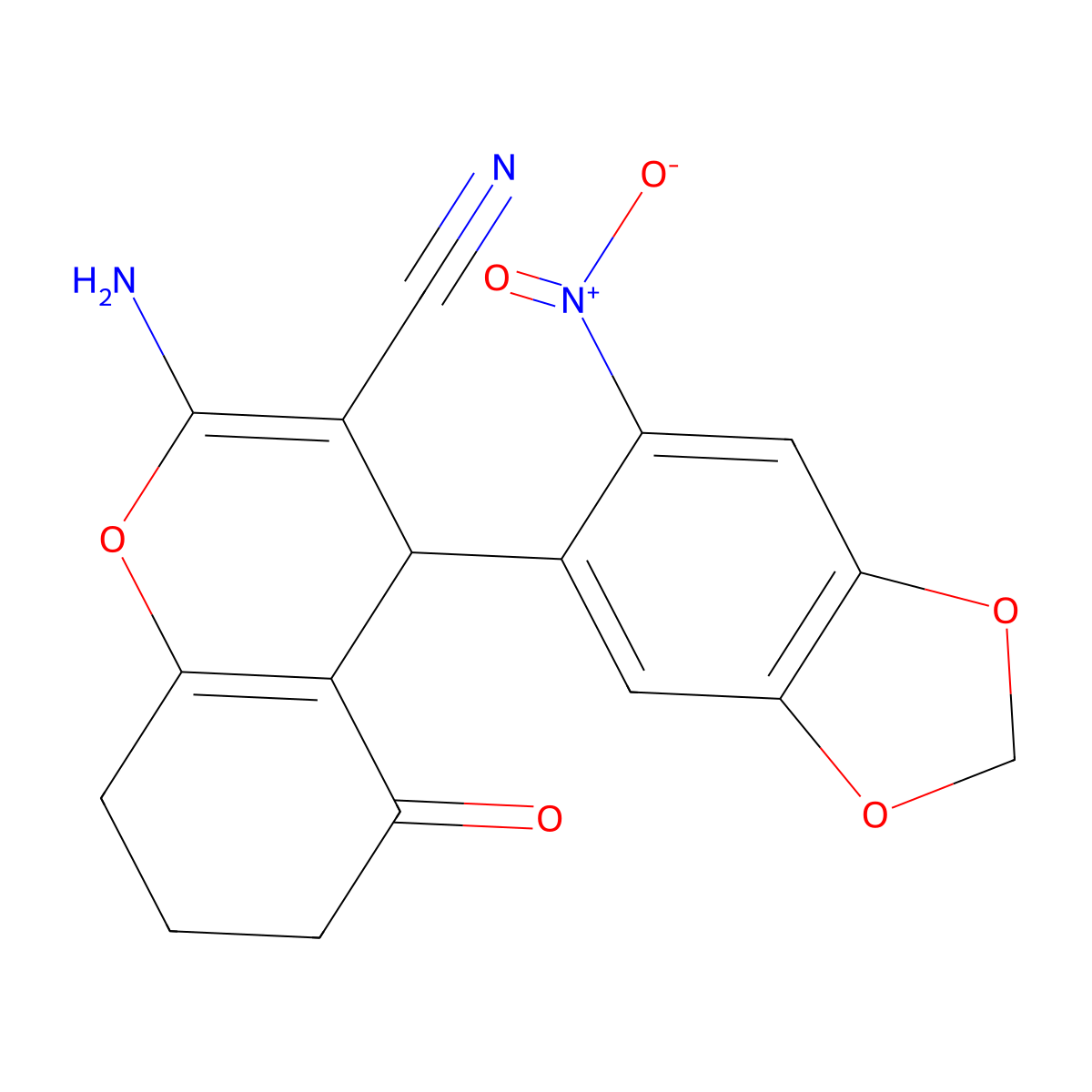 2-Amino-4-(6-nitrobenzo[d][1,3]dioxol-5-yl)-5-oxo-5,6,7,8-tetrahydro-4H-chromene-3-carbonitrile molecular structure, CAS 315245-17-1