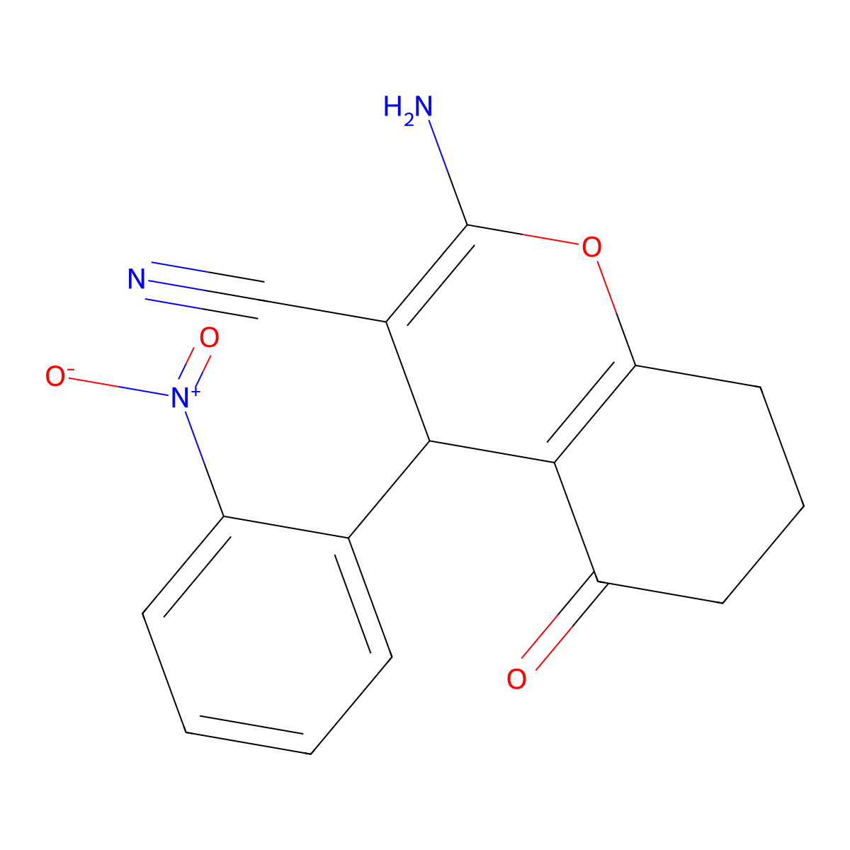 2-amino-4-(2-nitrophenyl)-5-oxo-5,6,7,8-tetrahydro-4H-chromene-3-carbonitrile molecular structure, CAS 315245-18-2