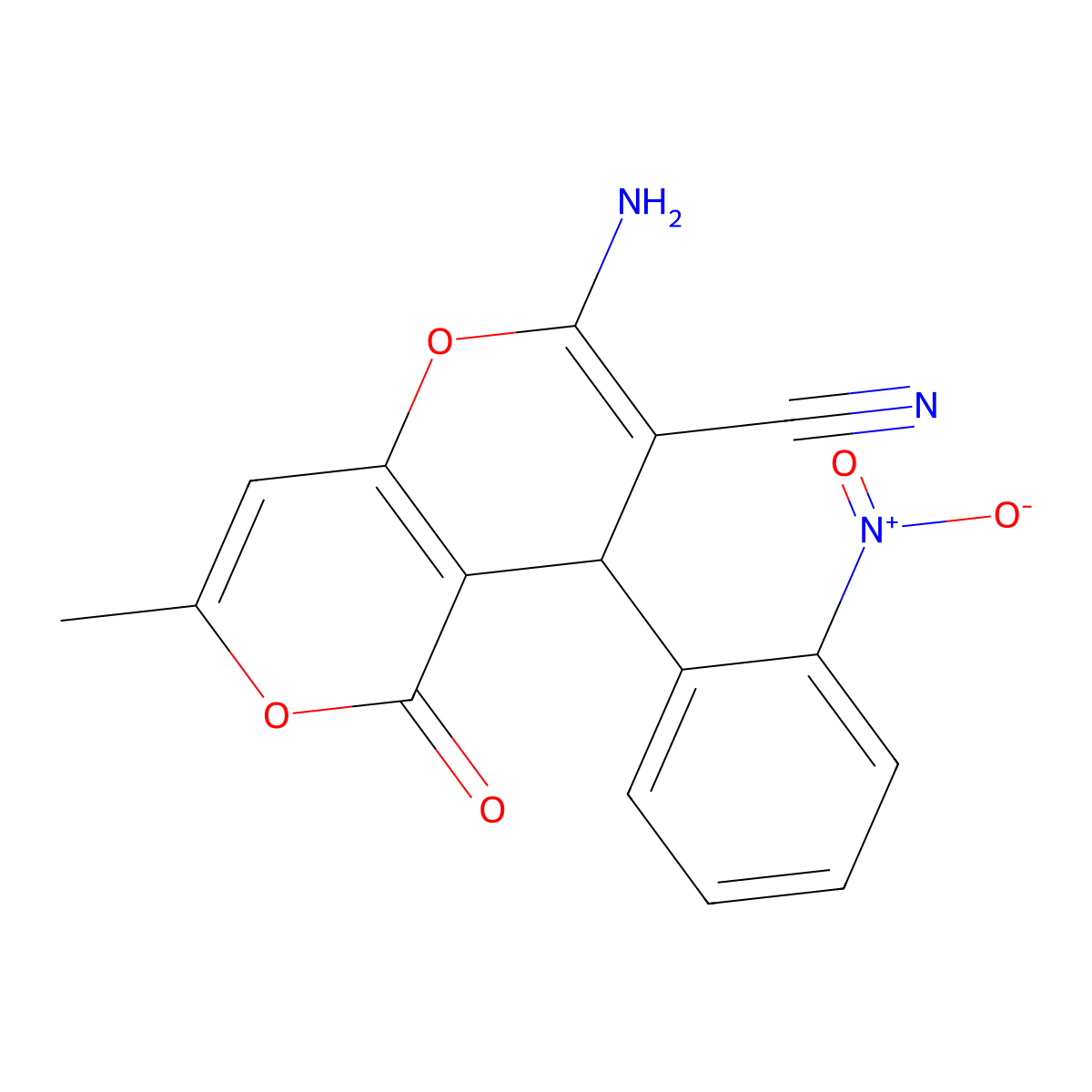 2-amino-7-methyl-4-(2-nitrophenyl)-5-oxo-4H,5H-pyrano[4,3-b]pyran-3-carbonitrile molecular structure, CAS 315246-02-7