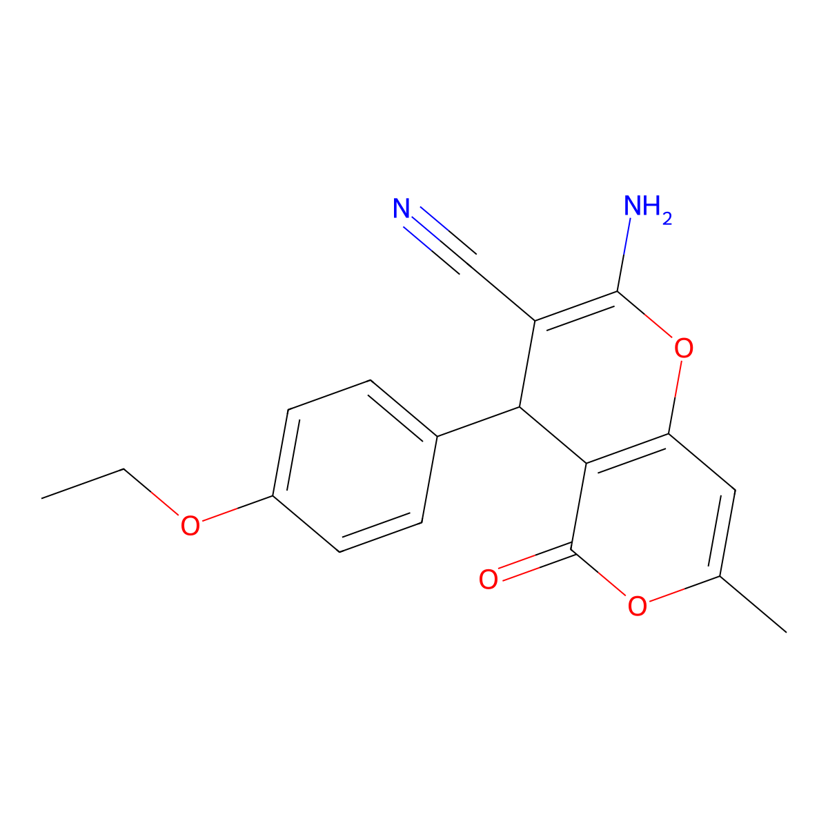 2-amino-4-(4-ethoxyphenyl)-7-methyl-5-oxo-4H,5H-pyrano[4,3-b]pyran-3-carbonitrile molecular structure, CAS 315246-05-0
