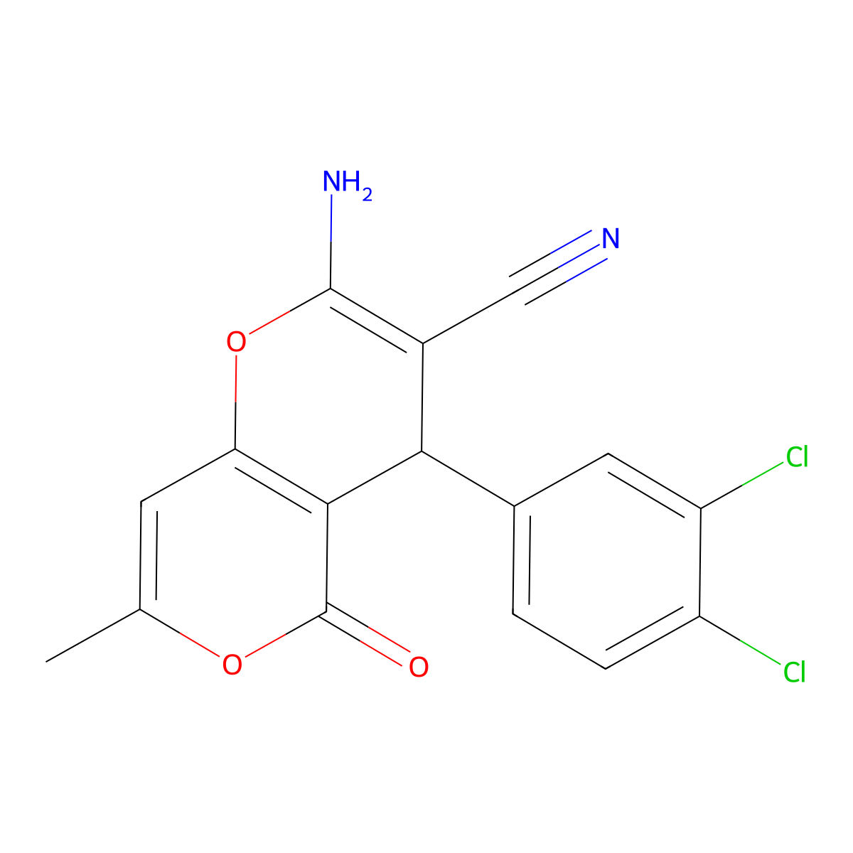 2-amino-4-(3,4-dichlorophenyl)-7-methyl-5-oxo-4H,5H-pyrano[4,3-b]pyran-3-carbonitrile molecular structure, CAS 315246-08-3
