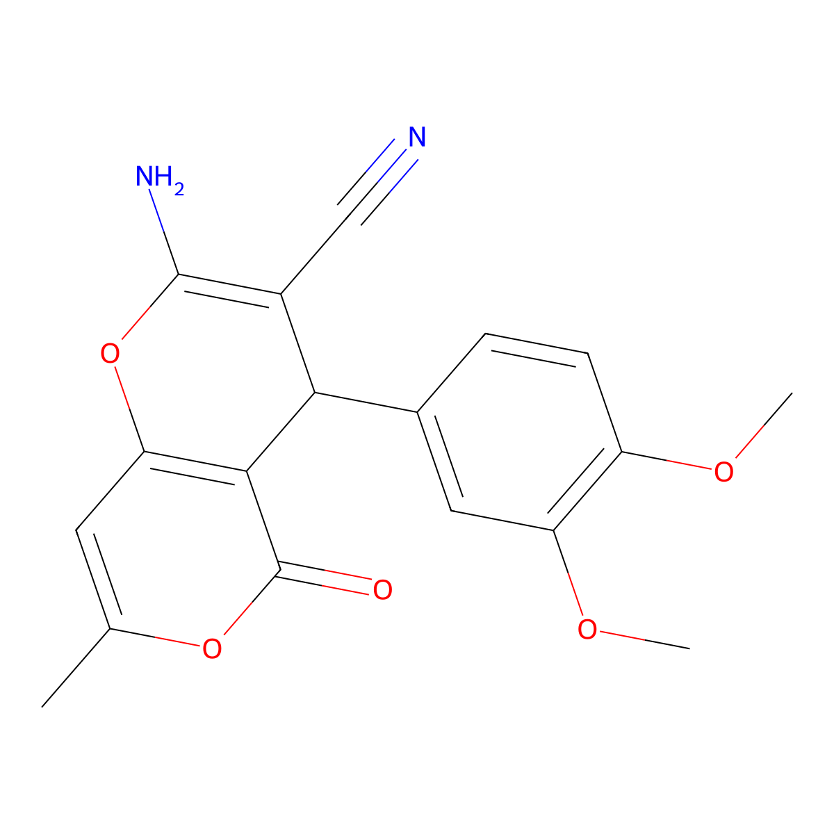 2-Amino-4-(3,4-dimethoxyphenyl)-7-methyl-5-oxo-4,5-dihydropyrano[4,3-b]pyran-3-carbonitrile molecular structure, CAS 315246-12-9