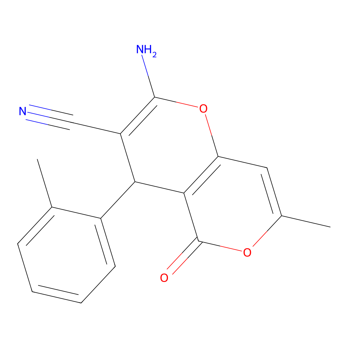 2-amino-7-methyl-4-(2-methylphenyl)-5-oxo-4H-pyrano[3,2-c]pyran-3-carbonitrile molecular structure, CAS 315246-13-0