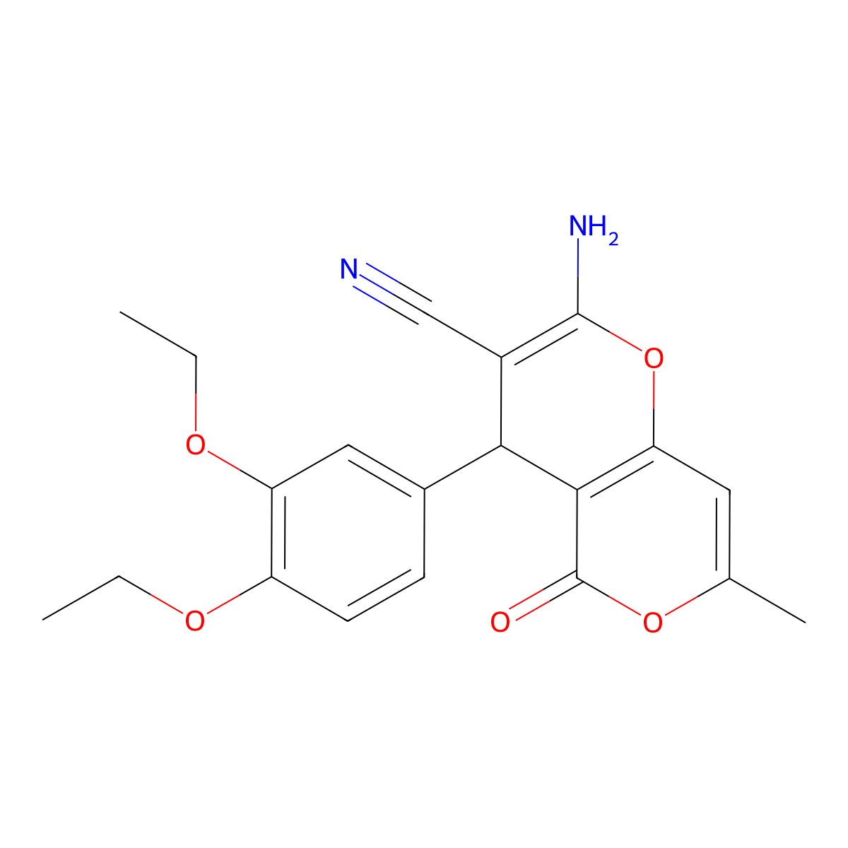 2-amino-4-(3,4-diethoxyphenyl)-7-methyl-5-oxo-4H,5H-pyrano[4,3-b]pyran-3-carbonitrile molecular structure, CAS 315246-14-1