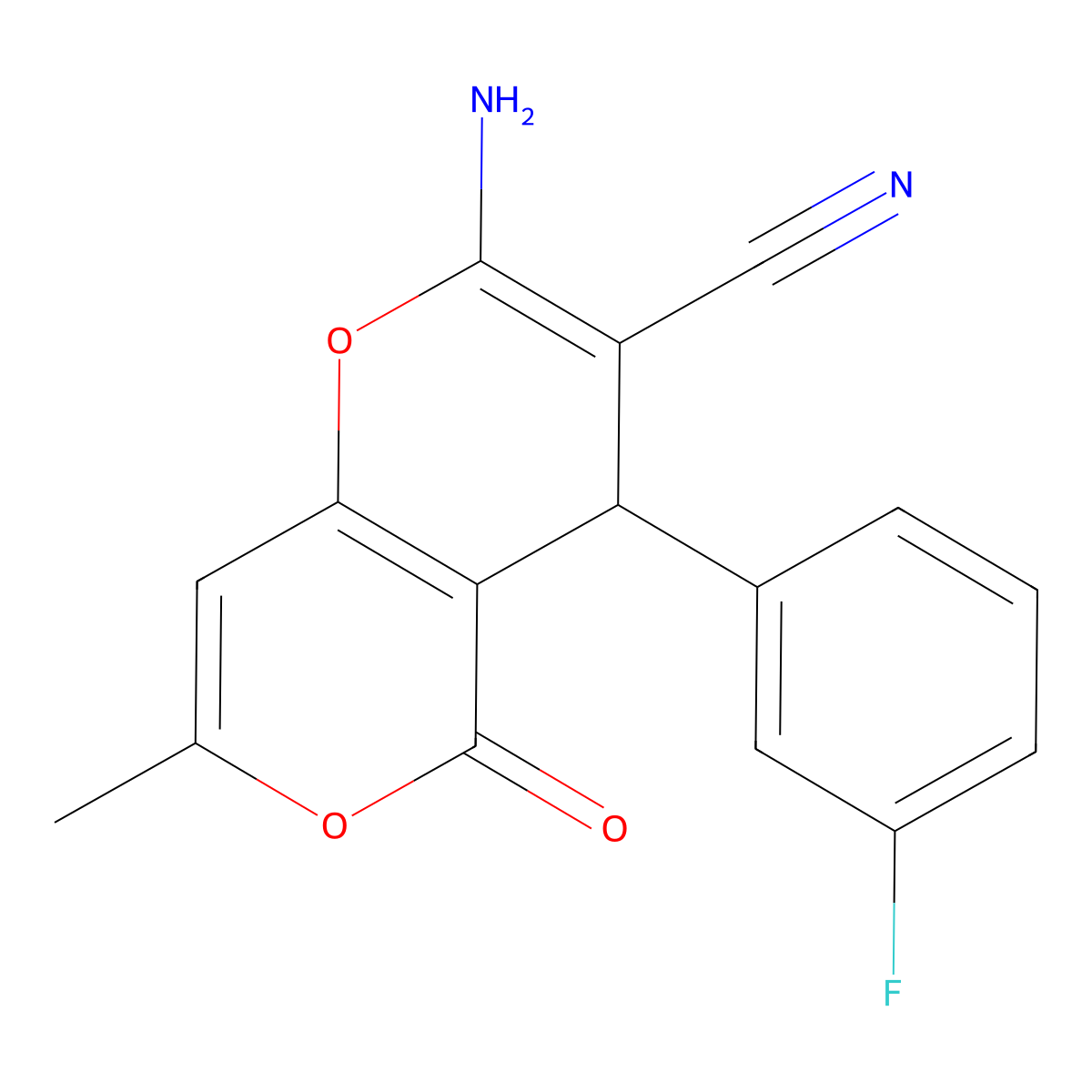 2-amino-4-(3-fluorophenyl)-7-methyl-5-oxo-4H,5H-pyrano[4,3-b]pyran-3-carbonitrile molecular structure, CAS 315246-15-2