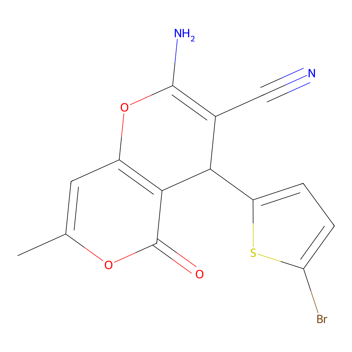 2-amino-4-(5-bromo-2-thienyl)-7-methyl-5-oxo-4H,5H-pyrano[4,3-b]pyran-3-carbonitrile molecular structure, CAS 315246-17-4