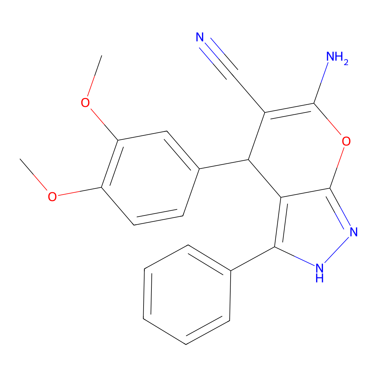6-Amino-4-(3,4-dimethoxyphenyl)-3-phenyl-1,4-dihydropyrano[2,3-c]pyrazole-5-carbonitrile molecular structure, CAS 315246-25-4