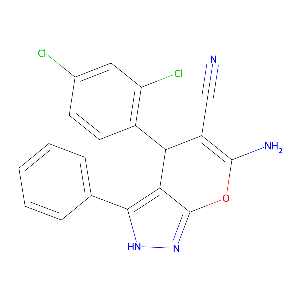 6-Amino-4-(2,4-dichlorophenyl)-3-phenyl-2,4-dihydropyrano[2,3-c]pyrazole-5-carbonitrile molecular structure, CAS 315246-29-8