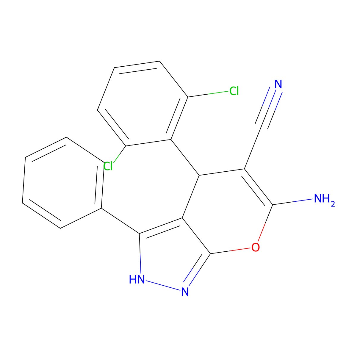 6-Amino-4-(2,6-dichlorophenyl)-3-phenyl-1,4-dihydropyrano[2,3-c]pyrazole-5-carbonitrile molecular structure, CAS 315246-30-1