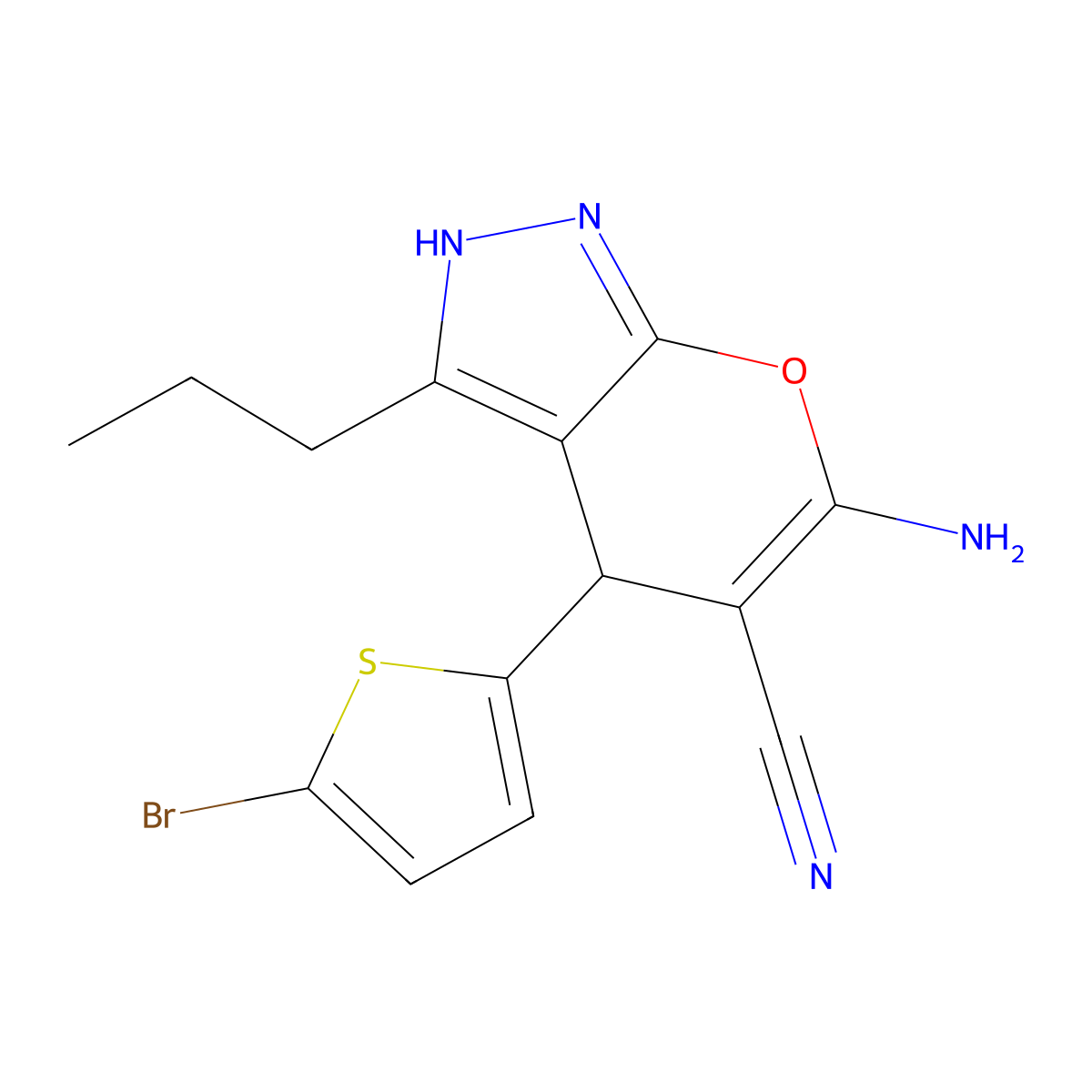 6-Amino-4-(5-bromo-2-thienyl)-3-propyl-1,4-dihydropyrano[2,3-c]pyrazole-5-carbonitrile molecular structure, CAS 315246-48-1
