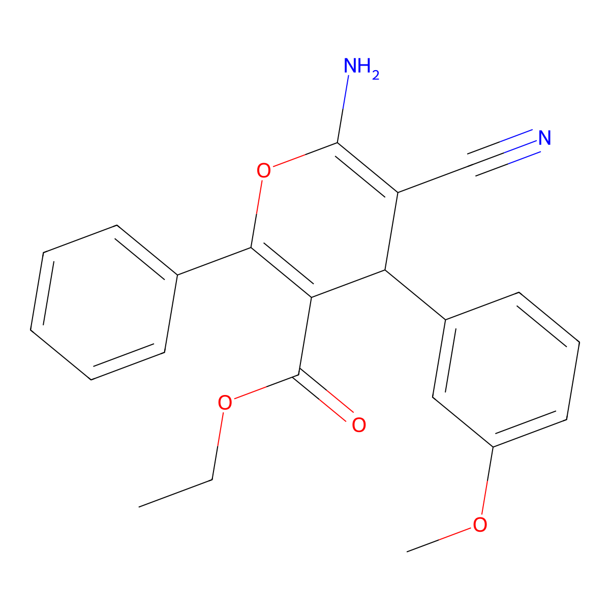 ethyl 6-amino-5-cyano-4-(3-methoxyphenyl)-2-phenyl-4H-pyran-3-carboxylate molecular structure, CAS 315246-56-1