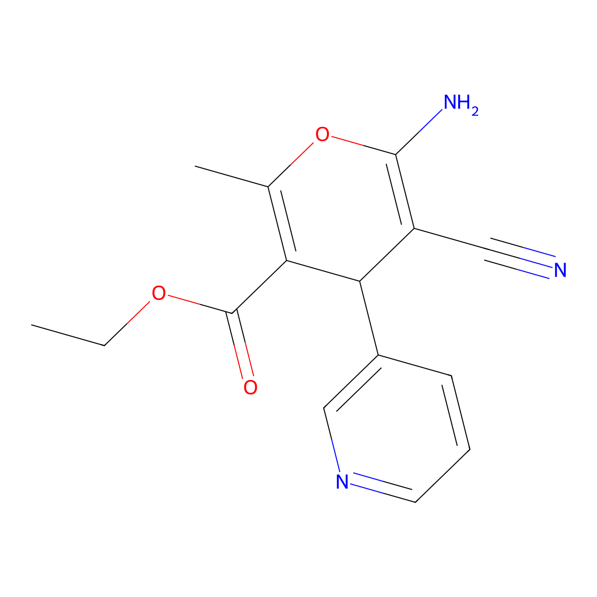ethyl 6-amino-5-cyano-2-methyl-4-pyridin-3-yl-4H-pyran-3-carboxylate molecular structure, CAS 315246-58-3