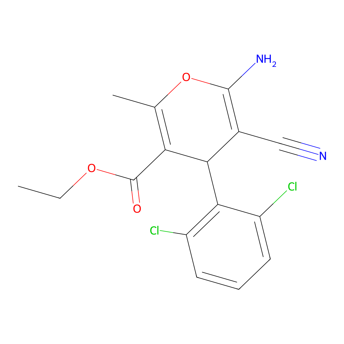 ethyl 6-amino-5-cyano-4-(2,6-dichlorophenyl)-2-methyl-4H-pyran-3-carboxylate molecular structure, CAS 315246-59-4