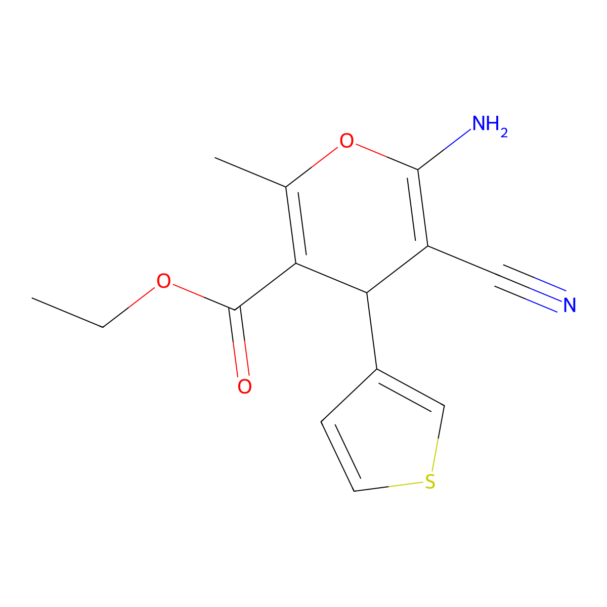 ethyl 6-amino-5-cyano-2-methyl-4-(thiophen-3-yl)-4H-pyran-3-carboxylate molecular structure, CAS 315246-61-8