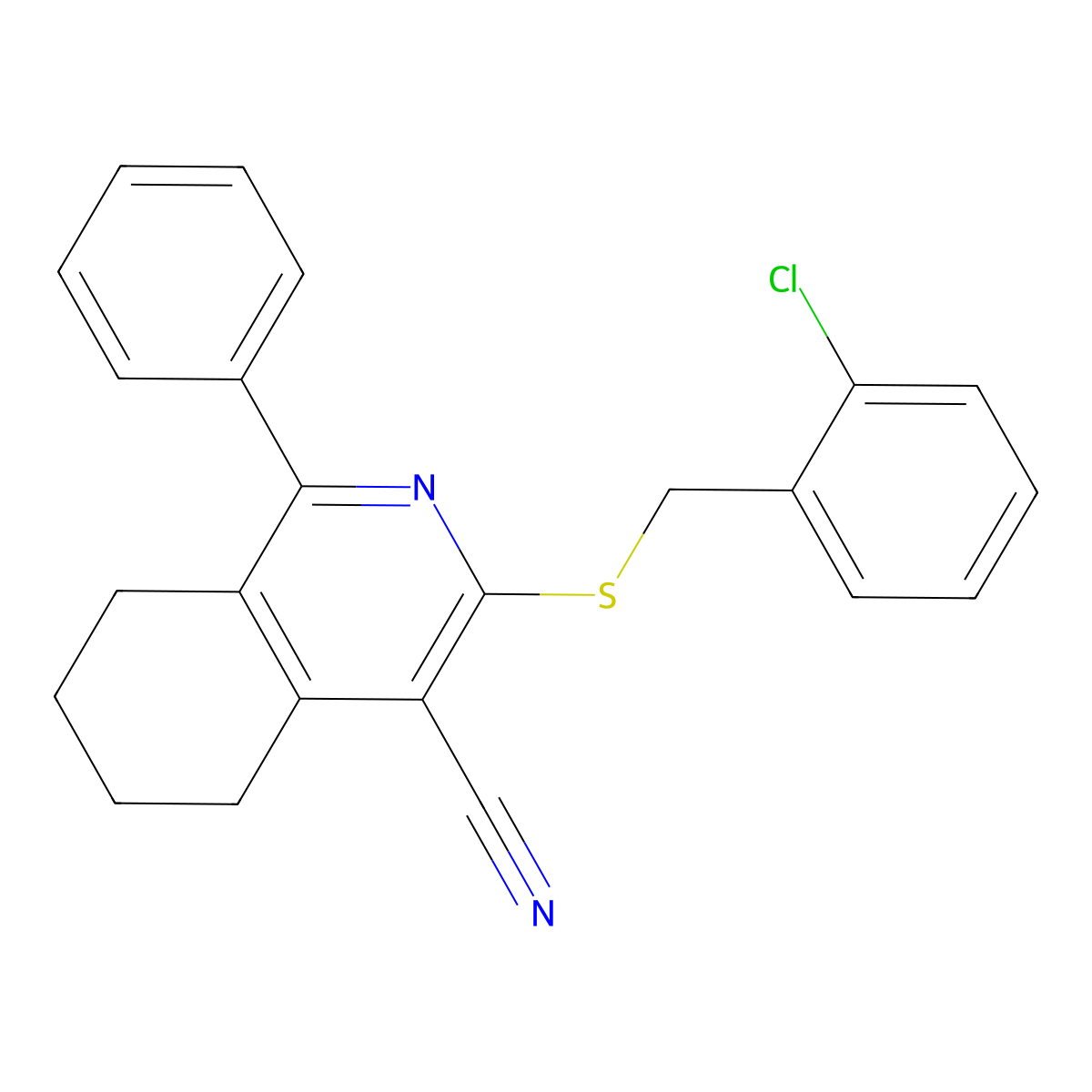 3-[(2-Chlorobenzyl)sulfanyl]-1-phenyl-5,6,7,8-tetrahydroisoquinoline-4-carbonitrile molecular structure, CAS 315246-87-8