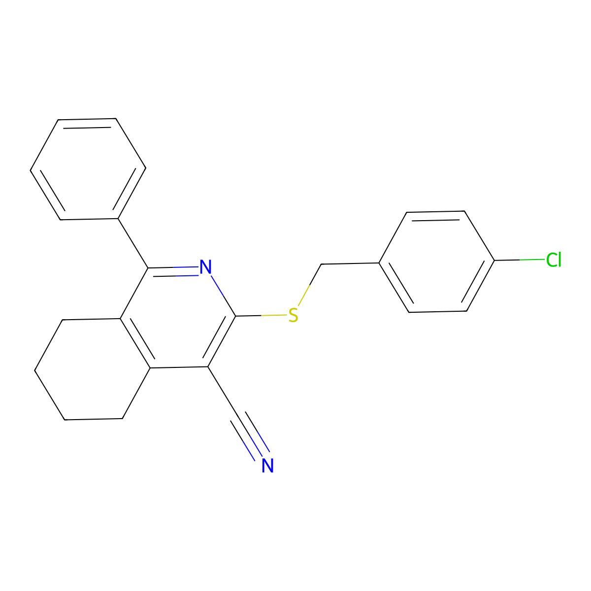 3-((4-Chlorobenzyl)thio)-1-phenyl-5,6,7,8-tetrahydroisoquinoline-4-carbonitrile molecular structure, CAS 315246-88-9