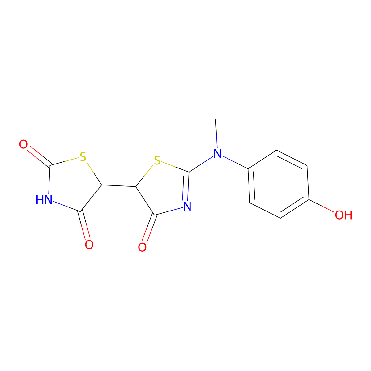 5-{2-[(4-Hydroxyphenyl)(methyl)amino]-4-oxo-4,5-dihydro-1,3-thiazol-5-yl}-1,3-thiazolidine-2,4-dione molecular structure, CAS 315247-57-5