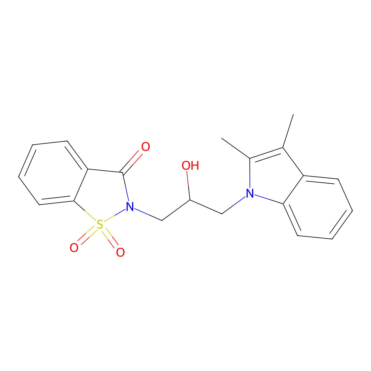 2-(3-(2,3-dimethyl-1H-indol-1-yl)-2-hydroxypropyl)benzo[d]isothiazol-3(2H)-one 1,1-dioxide molecular structure, CAS 315247-88-2