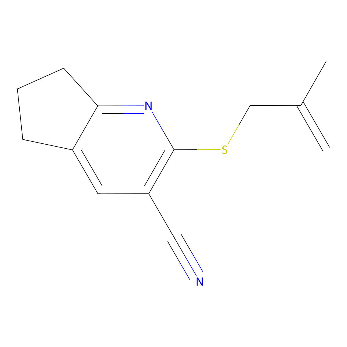 2-(2-methylprop-2-enylsulfanyl)-6,7-dihydro-5H-cyclopenta[b]pyridine-3-carbonitrile molecular structure, CAS 315248-80-7