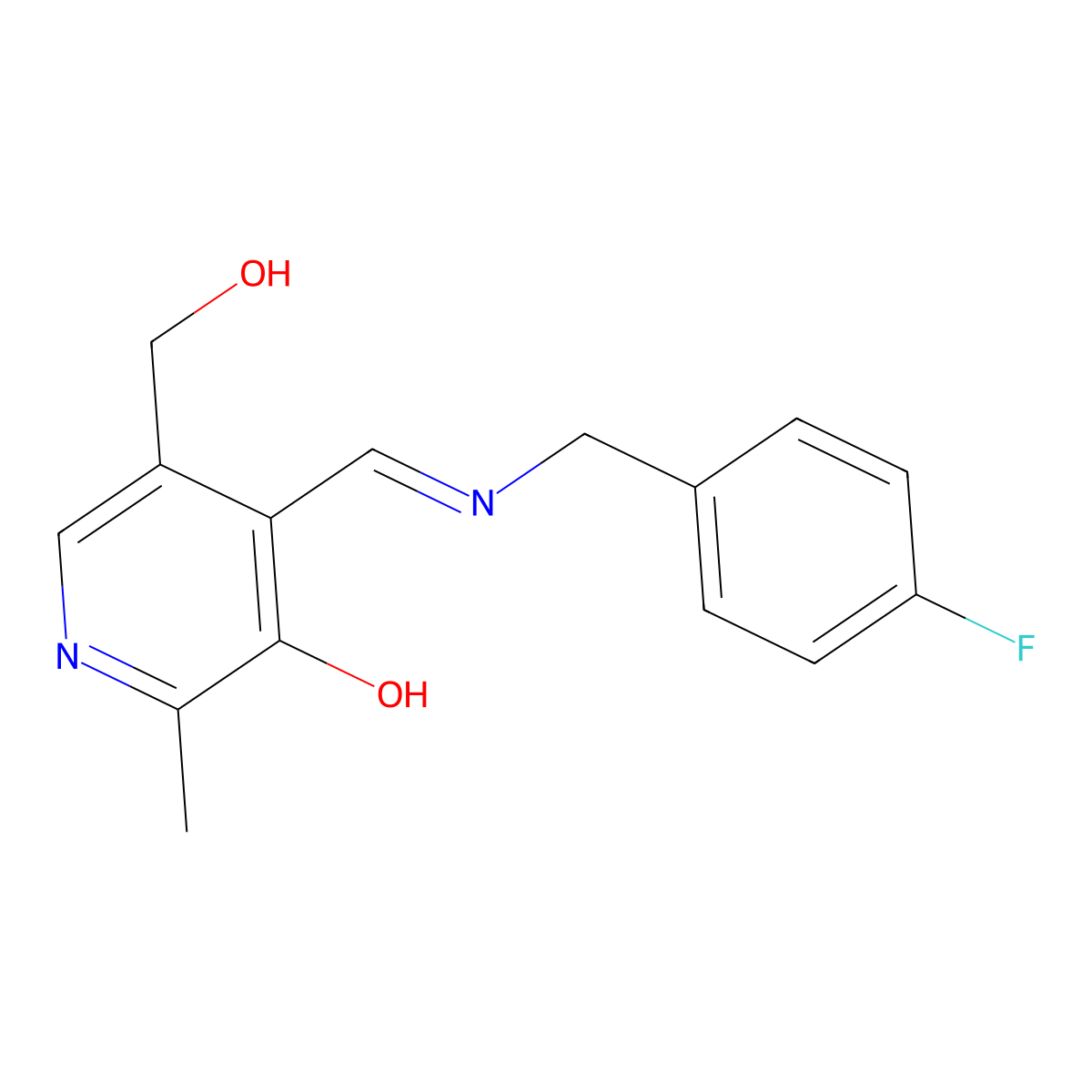 4-{(E)-[(4-fluorobenzyl)imino]methyl}-5-(hydroxymethyl)-2-methylpyridin-3-ol molecular structure, CAS 31539-74-9