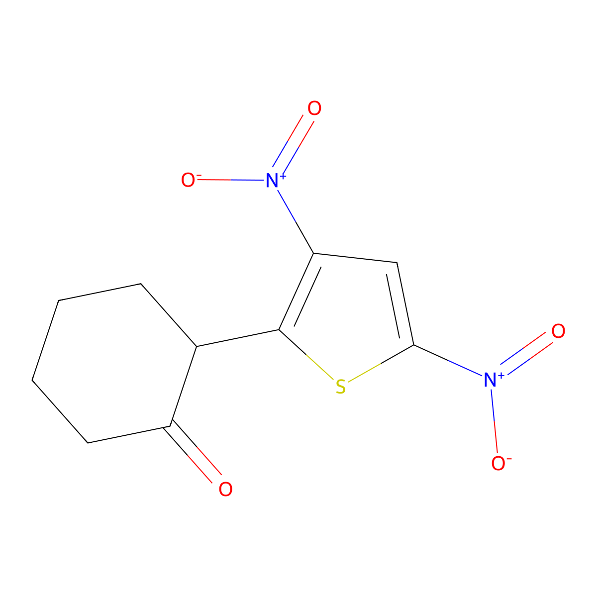 2-(3,5-Dinitrothiophen-2-yl)cyclohexan-1-one molecular structure, CAS 31554-45-7