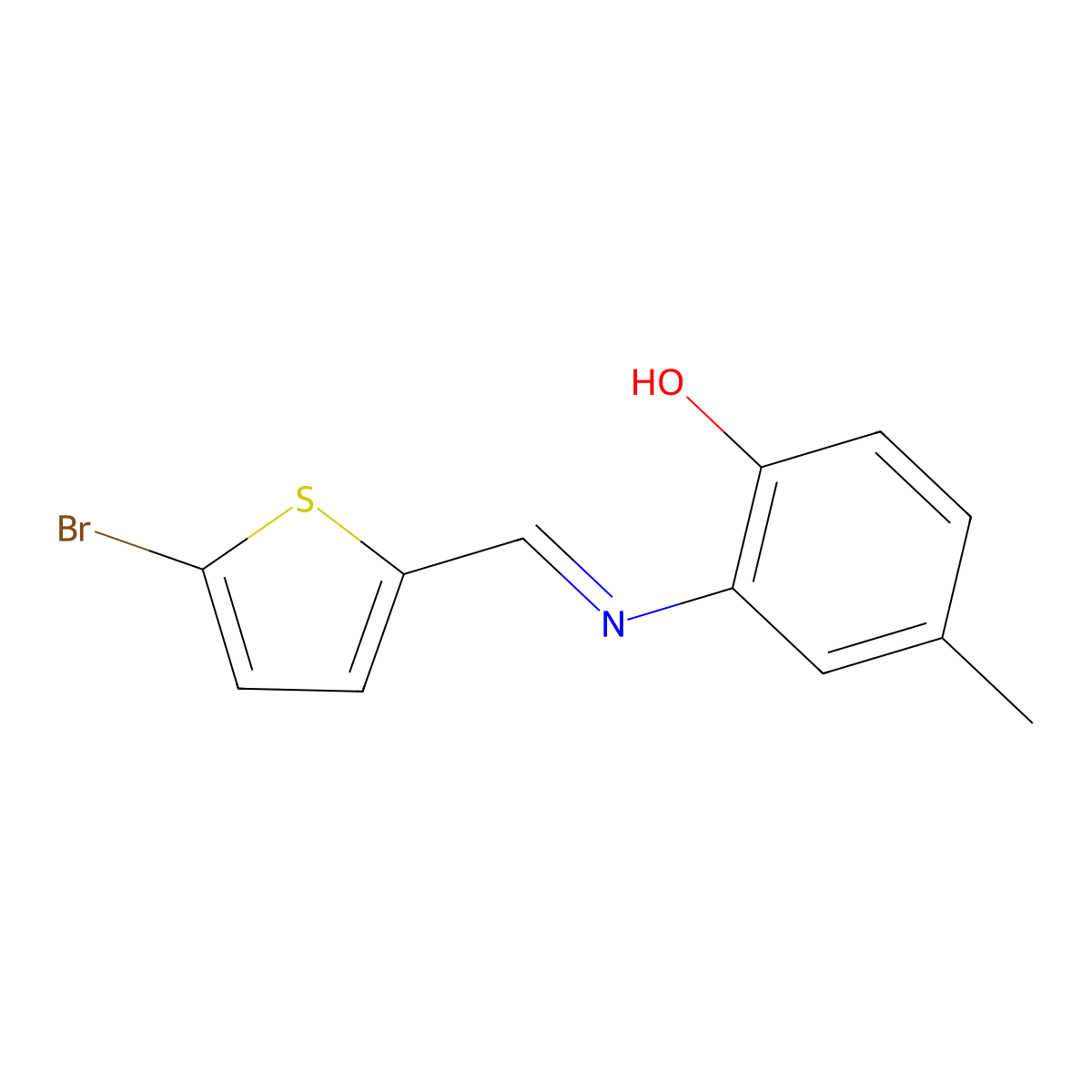 2-{[(5-Bromo-2-thienyl)methylene]amino}-4-methylphenol molecular structure, CAS 315670-77-0