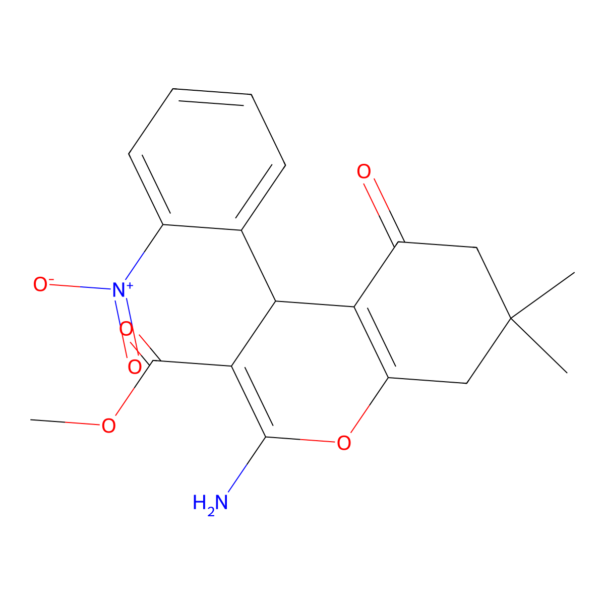 methyl 2-amino-7,7-dimethyl-4-(2-nitrophenyl)-5-oxo-5,6,7,8-tetrahydro-4H-chromene-3-carboxylate molecular structure, CAS 315671-32-0