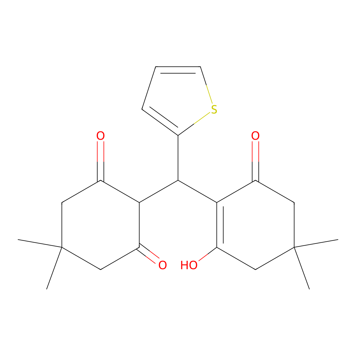 2-[(2-Hydroxy-4,4-dimethyl-6-oxo-1-cyclohexen-1-yl)(2-thienyl)methyl]-5,5-dimethyl-1,3-cyclohexanedione molecular structure, CAS 315671-81-9
