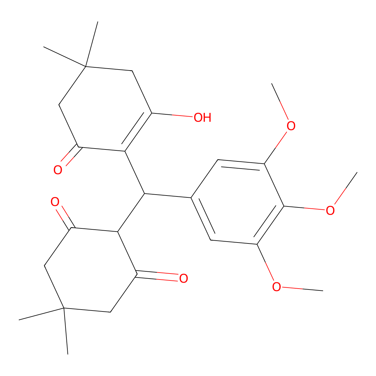 2-[(2-Hydroxy-4,4-dimethyl-6-oxocyclohex-1-en-1-yl)(3,4,5-trimethoxyphenyl)methyl]-5,5-dimethylcyclohexane-1,3-dione molecular structure, CAS 315671-82-0