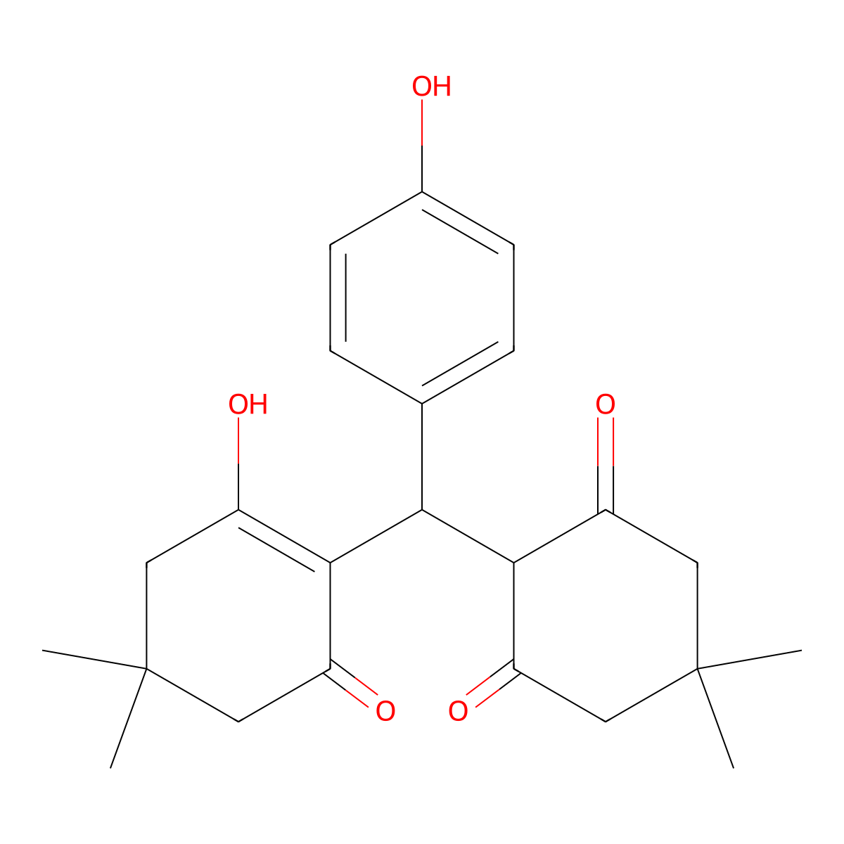 2-[(2-Hydroxy-4,4-dimethyl-6-oxocyclohexen-1-yl)-(4-hydroxyphenyl)methyl]-5,5-dimethylcyclohexane-1,3-dione molecular structure, CAS 315671-83-1
