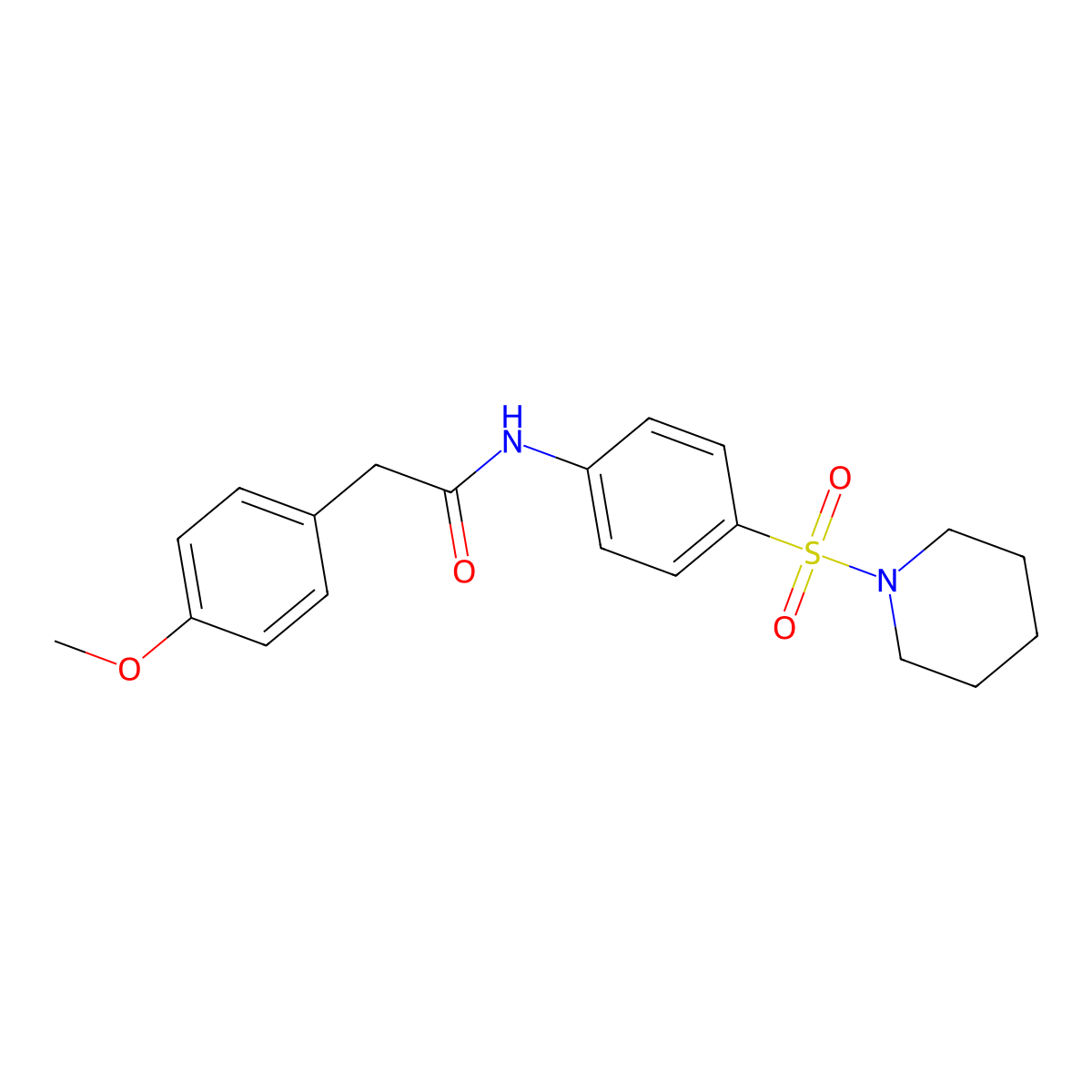 2-(4-methoxyphenyl)-N-[4-(1-piperidinylsulfonyl)phenyl]acetamide molecular structure, CAS 315672-13-0