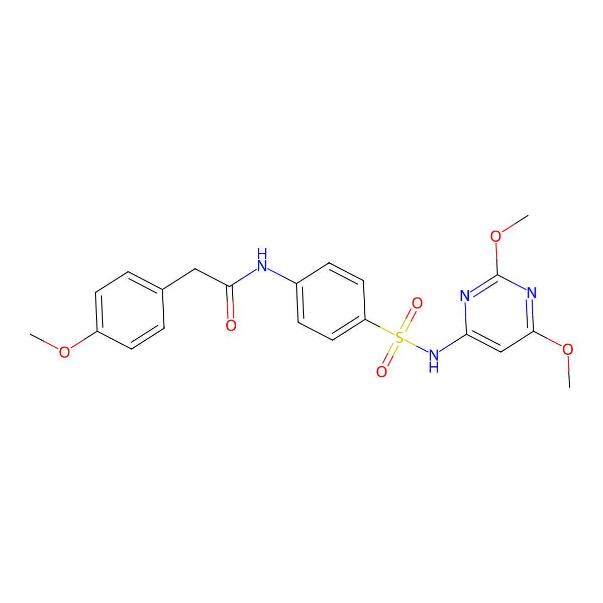 N-(4-{[(2,6-dimethoxy-4-pyrimidinyl)amino]sulfonyl}phenyl)-2-(4-methoxyphenyl)acetamide molecular structure, CAS 315672-36-7