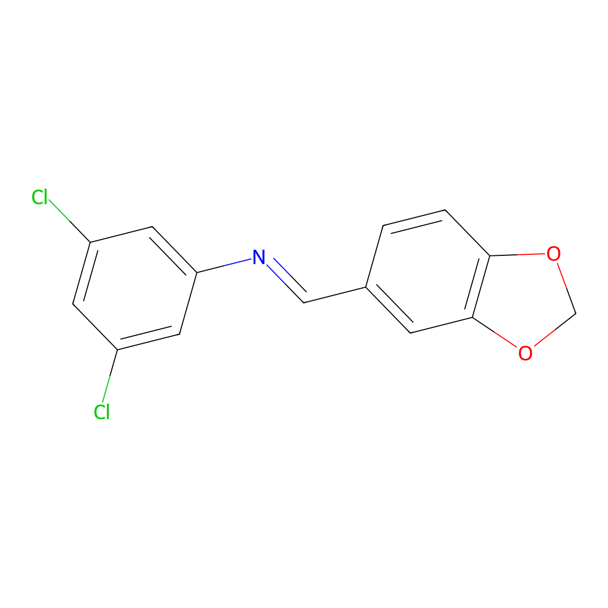 N-[(E)-1,3-benzodioxol-5-ylmethylidene]-3,5-dichloroaniline molecular structure, CAS 315672-67-4