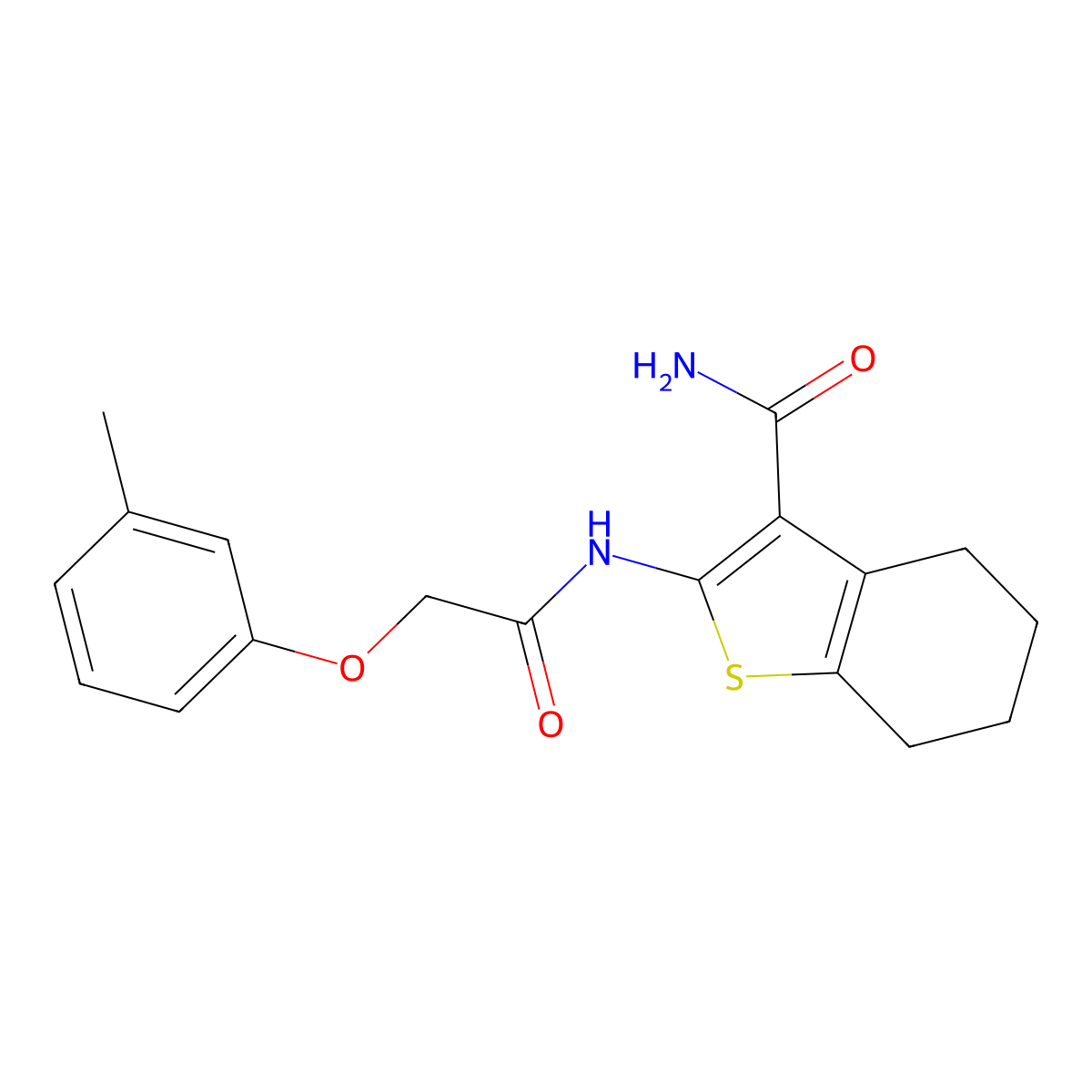 2-{[(3-Methylphenoxy)acetyl]amino}-4,5,6,7-tetrahydro-1-benzothiophene-3-carboxamide molecular structure, CAS 315675-80-0