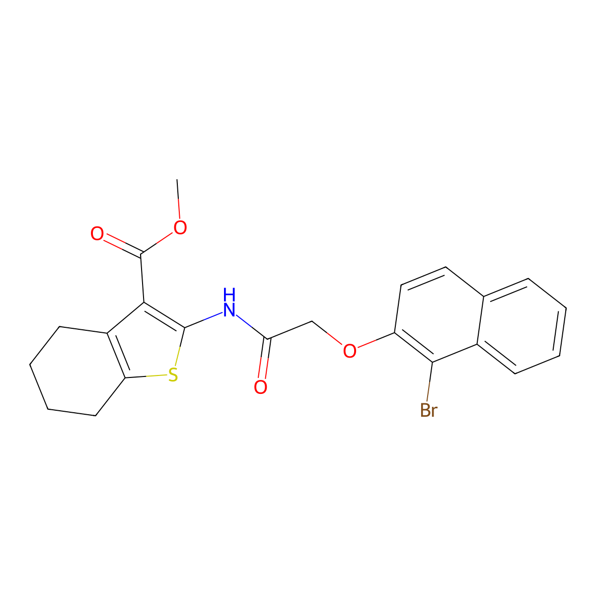 Methyl 2-({[(1-bromo-2-naphthyl)oxy]acetyl}amino)-4,5,6,7-tetrahydro-1-benzothiophene-3-carboxylate molecular structure, CAS 315675-81-1