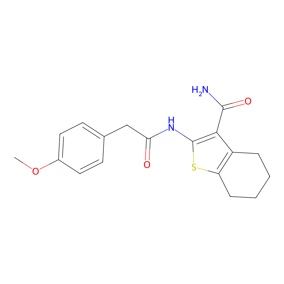2-{[(4-Methoxyphenyl)acetyl]amino}-4,5,6,7-tetrahydro-1-benzothiophene-3-carboxamide molecular structure, CAS 315676-21-2