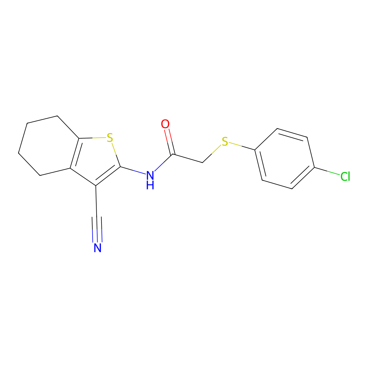 2-((4-chlorophenyl)thio)-N-(3-cyano-4,5,6,7-tetrahydrobenzo[b]thiophen-2-yl)acetamide molecular structure, CAS 315676-44-9