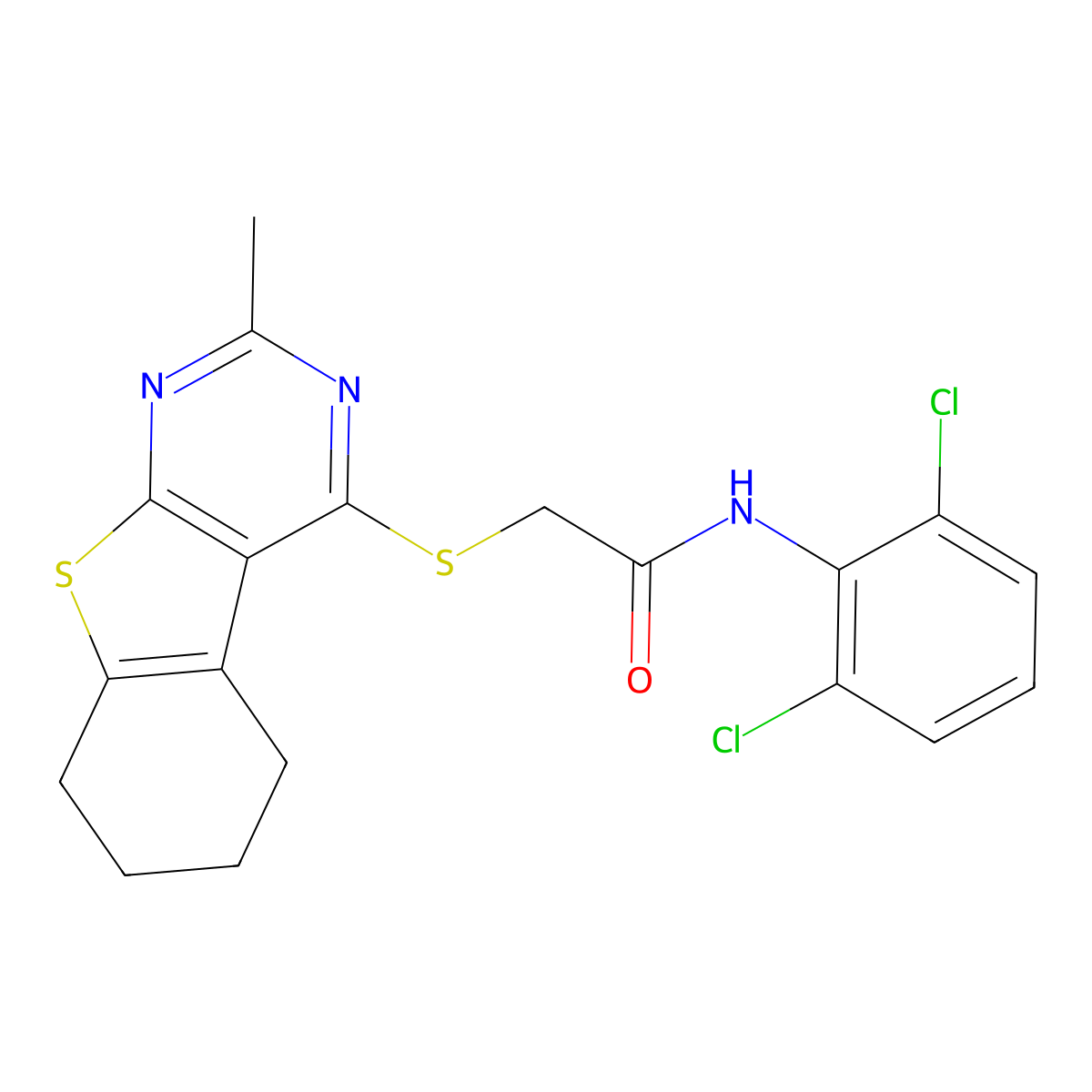 N-(2,6-dichlorophenyl)-2-[(2-methyl-5,6,7,8-tetrahydro-[1]benzothiolo[2,3-d]pyrimidin-4-yl)sulfanyl]acetamide molecular structure, CAS 315676-52-9