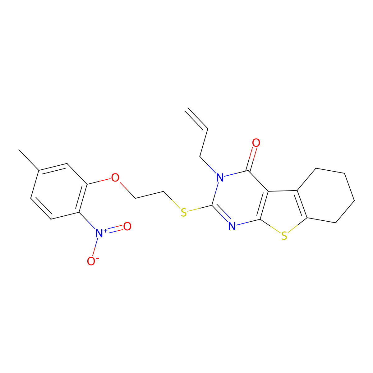 2-[2-(5-Methyl-2-nitrophenoxy)ethylsulfanyl]-3-prop-2-enyl-5,6,7,8-tetrahydro-[1]benzothiolo[2,3-d]pyrimidin-4-one molecular structure, CAS 315676-54-1