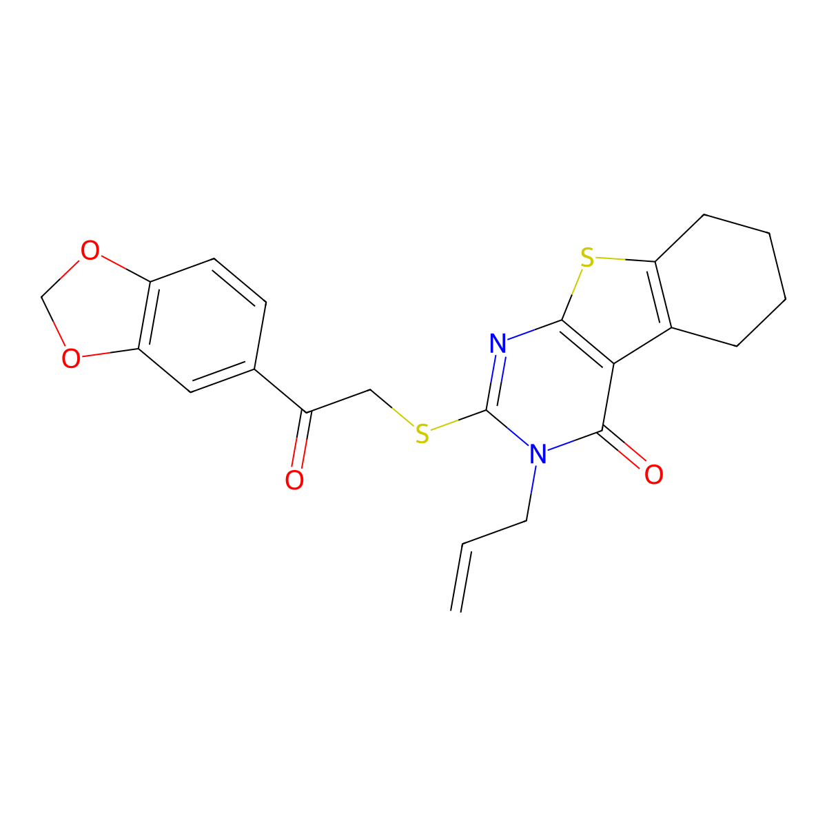 2-[2-(1,3-Benzodioxol-5-yl)-2-oxoethyl]sulfanyl-3-prop-2-enyl-5,6,7,8-tetrahydro-[1]benzothiolo[2,3-d]pyrimidin-4-one molecular structure, CAS 315676-55-2