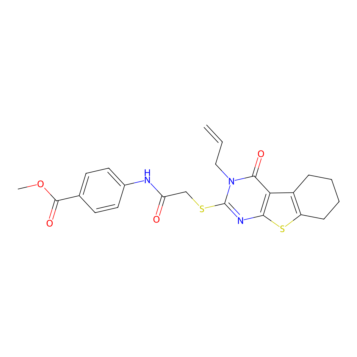 Methyl 4-[[2-[(4-oxo-3-prop-2-enyl-5,6,7,8-tetrahydro-[1]benzothiolo[2,3-d]pyrimidin-2-yl)sulfanyl]acetyl]amino]benzoate molecular structure, CAS 315676-56-3