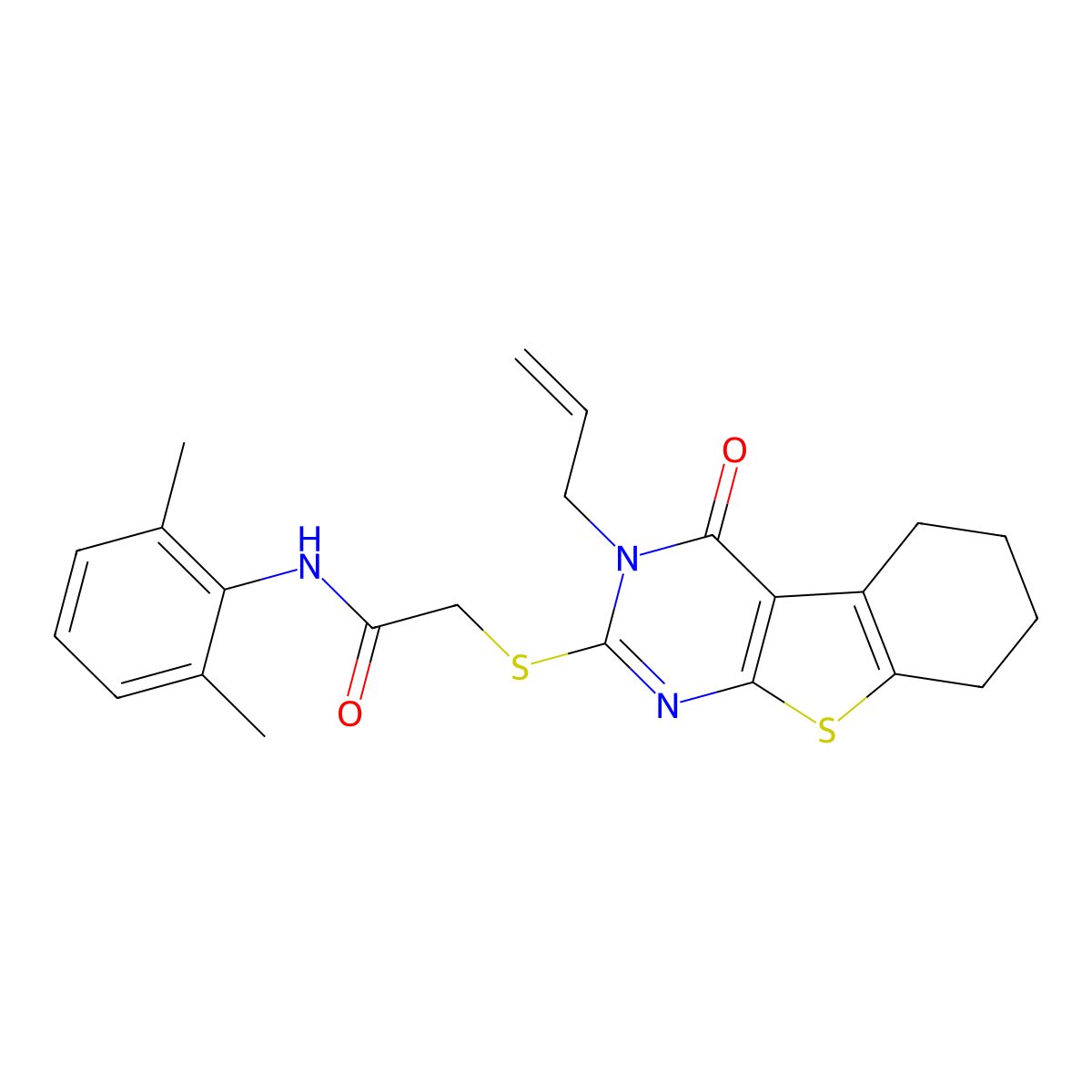 N-(2,6-dimethylphenyl)-2-[(4-oxo-3-prop-2-enyl-5,6,7,8-tetrahydro-[1]benzothiolo[2,3-d]pyrimidin-2-yl)sulfanyl]acetamide molecular structure, CAS 315676-57-4