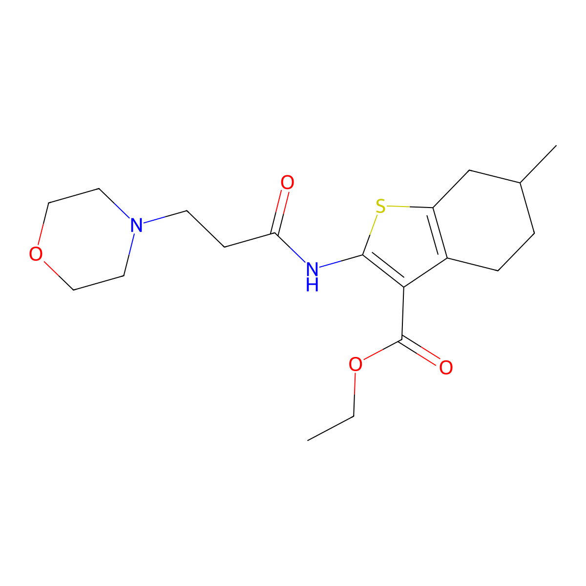 Ethyl 6-methyl-2-(3-morpholinopropanamido)-4,5,6,7-tetrahydrobenzo[b]thiophene-3-carboxylate molecular structure, CAS 315676-80-3