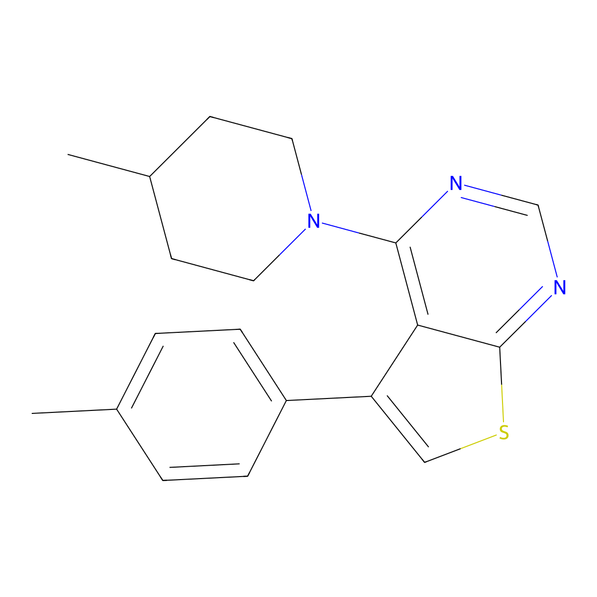 5-(4-Methylphenyl)-4-(4-methylpiperidin-1-yl)thieno[2,3-d]pyrimidine molecular structure, CAS 315676-84-7