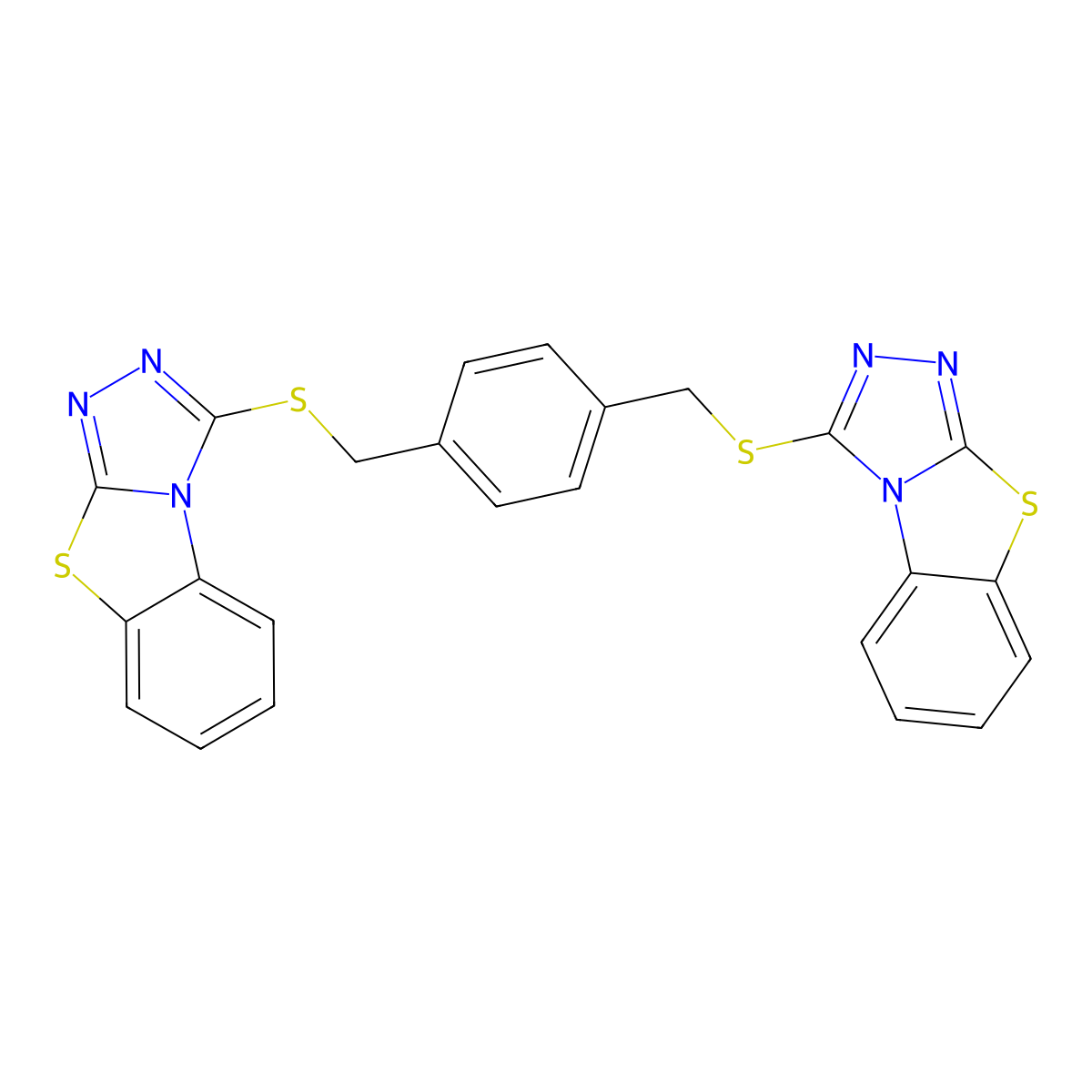 1-[[4-([1,2,4]Triazolo[3,4-b][1,3]benzothiazol-1-ylsulfanylmethyl)phenyl]methylsulfanyl]-[1,2,4]triazolo[3,4-b][1,3]benzothiazole molecular structure, CAS 315677-03-3