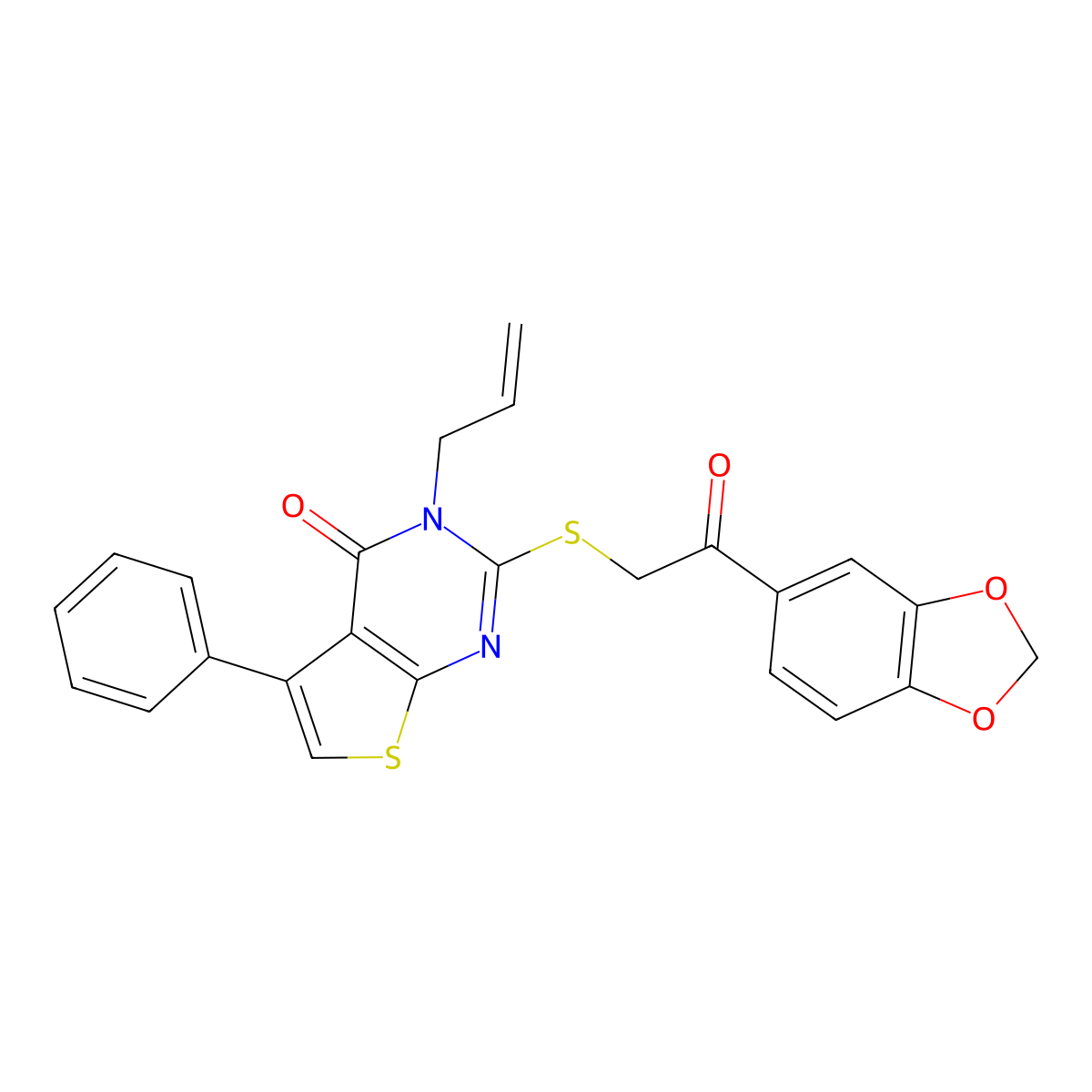 2-{[2-(2H-1,3-benzodioxol-5-yl)-2-oxoethyl]sulfanyl}-5-phenyl-3-(prop-2-en-1-yl)-3H,4H-thieno[2,3-d]pyrimidin-4-one molecular structure, CAS 315677-09-9