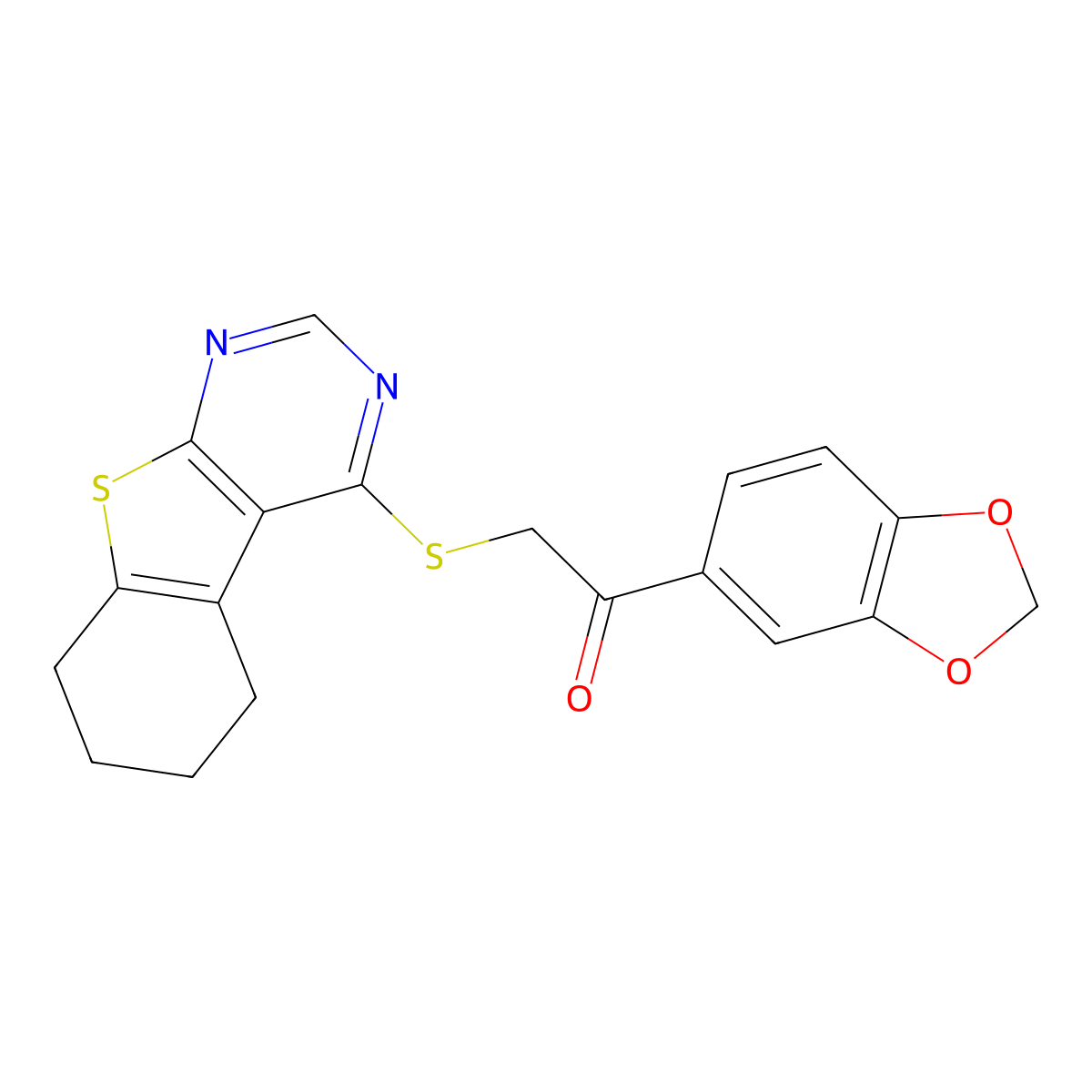 1-(1,3-Benzodioxol-5-yl)-2-(5,6,7,8-tetrahydro-[1]benzothiolo[2,3-d]pyrimidin-4-ylsulfanyl)ethanone molecular structure, CAS 315677-10-2