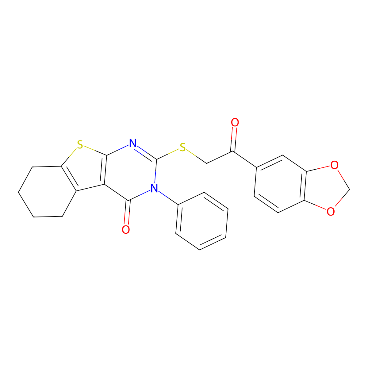 2-[2-(1,3-Benzodioxol-5-yl)-2-oxoethyl]sulfanyl-3-phenyl-5,6,7,8-tetrahydro-[1]benzothiolo[2,3-d]pyrimidin-4-one molecular structure, CAS 315677-17-9