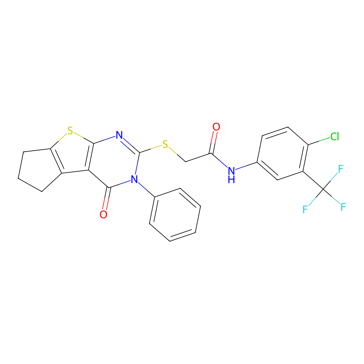 N-[4-chloro-3-(trifluoromethyl)phenyl]-2-({12-oxo-11-phenyl-7-thia-9,11-diazatricyclo[6.4.0.0^{2,6}]dodeca-1(8),2(6),9-trien-10-yl}sulfanyl)acetamide molecular structure, CAS 315677-24-8